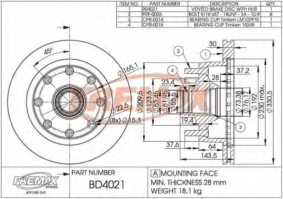 FREMAX BD-4021 Brake Disc